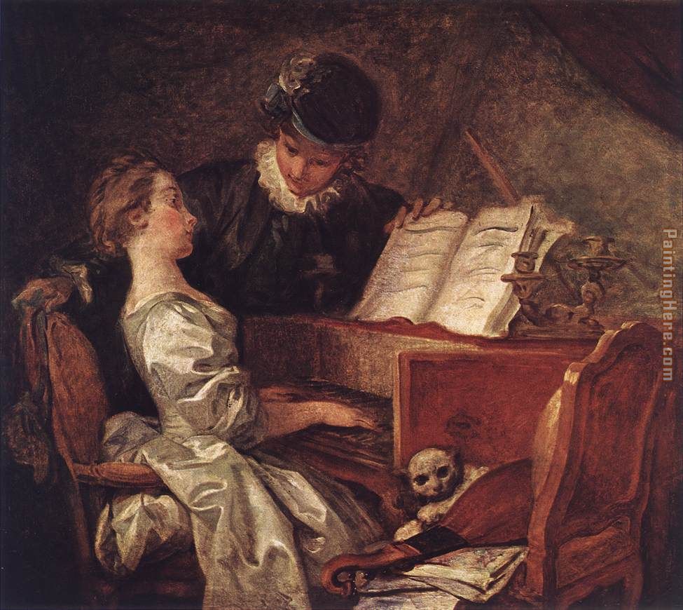 Music Lesson painting - Jean-Honore Fragonard Music Lesson art painting